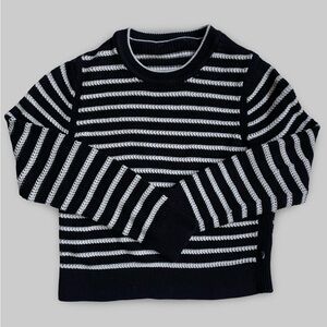 Black & Ecru Striped Textured Knit Sweater Classic Fit XS/Small